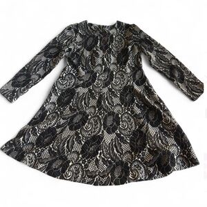 Vintage Bardinella Designs Black & Cream Paisley Dress | Boho Button Front | S/M
